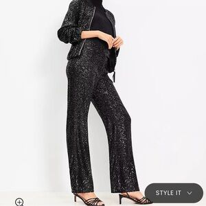 Petite Sequin Straight Pants